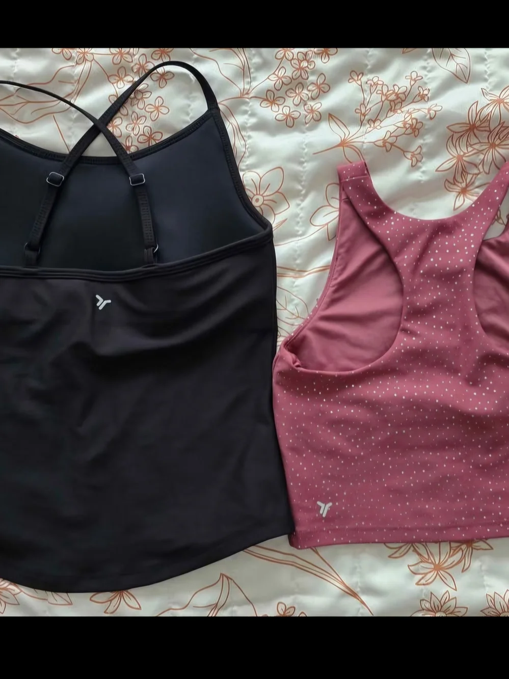 Old Navy Black Tank with Dusty Rose Polka Dot Sports Bra & Leggings Set